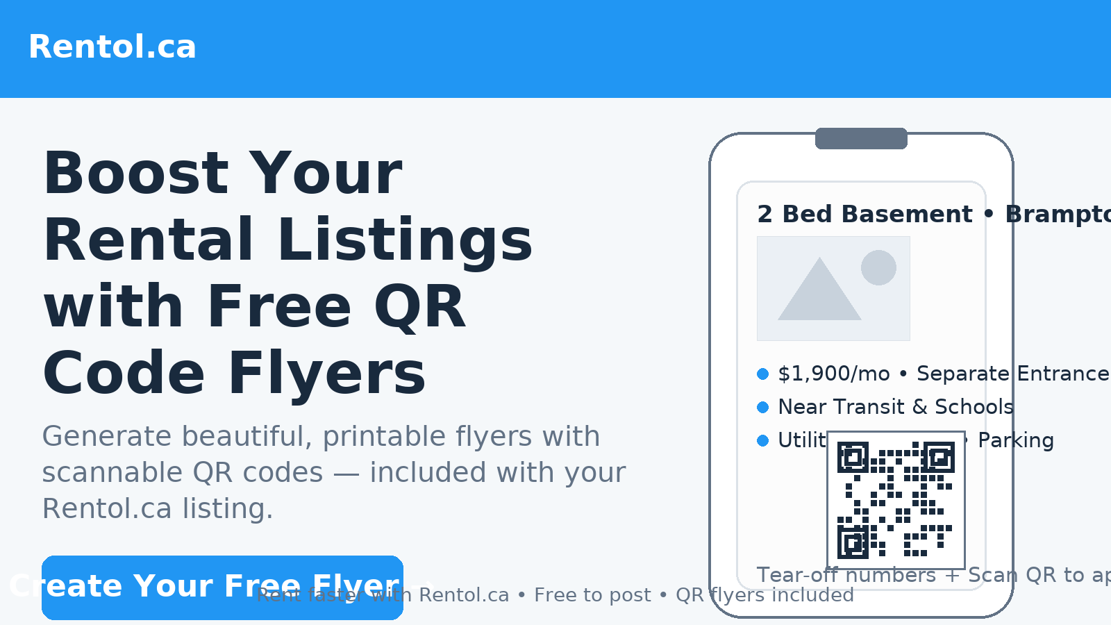 Rentol.ca QR Code Flyer example on a phone screen